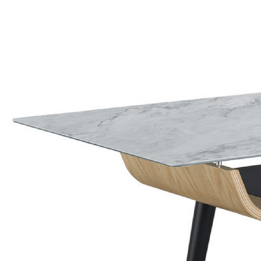 Nue Coffee Table | 47" 3D Printed Glass Marble | Curved Shelf | Gray