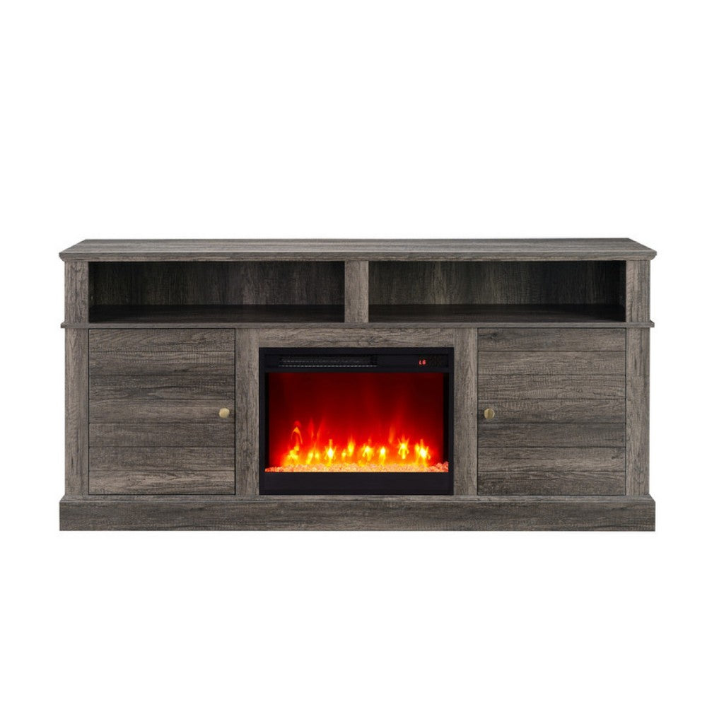 Rera TV Stand Media Cabinet Electric Fireplace Heater | 70" Walnut Gray