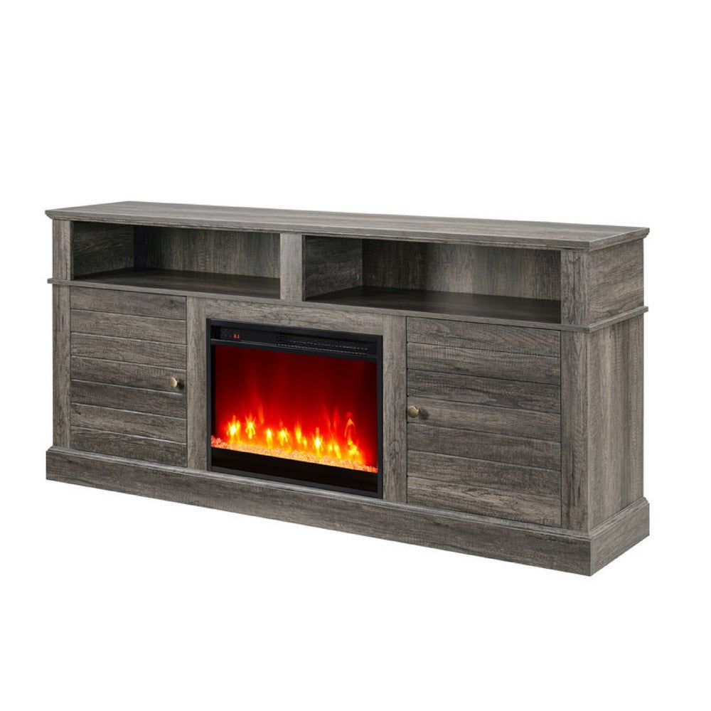 Rera TV Stand Media Cabinet Electric Fireplace Heater | 70" Walnut Gray