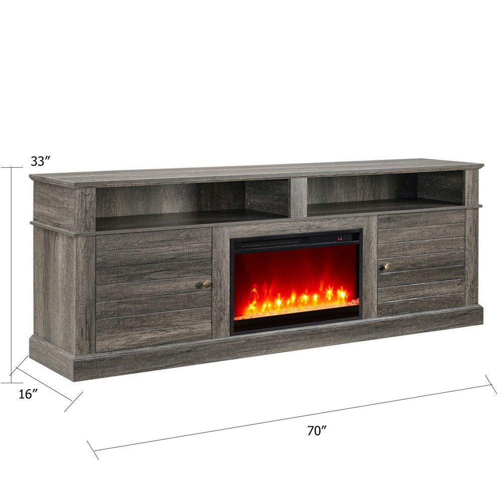 Rera TV Stand Media Cabinet Electric Fireplace Heater | 70" Walnut Gray