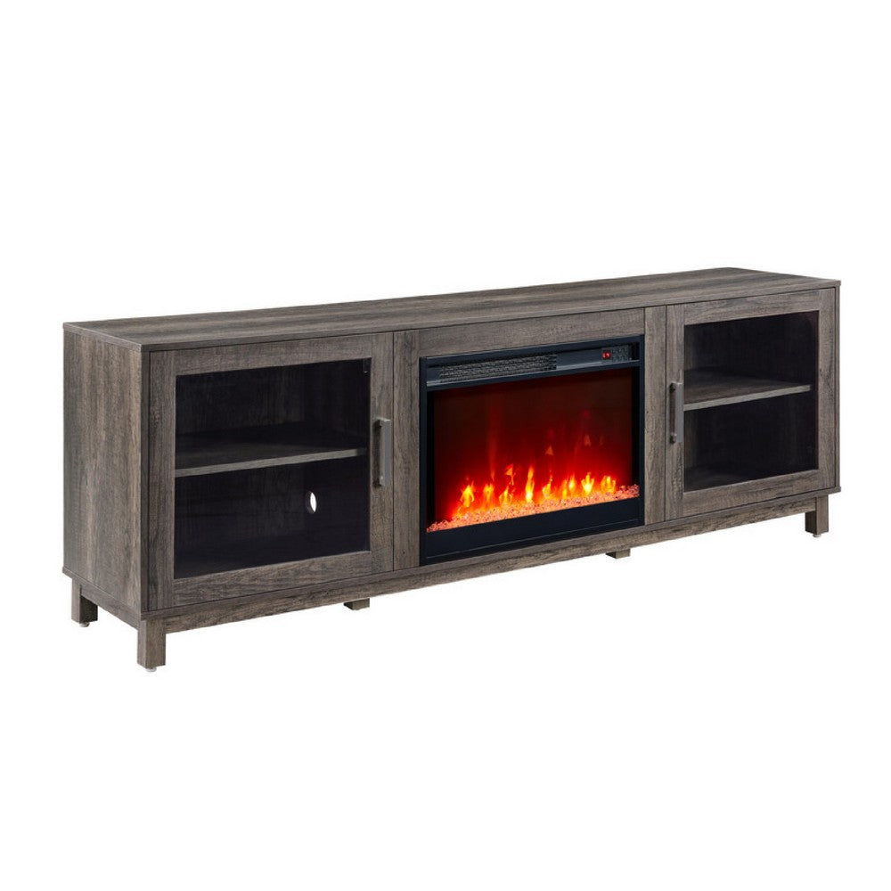 Sumi TV Stand Cabinet | Electric Fireplace Heater | Glass Doors | 70" Gray