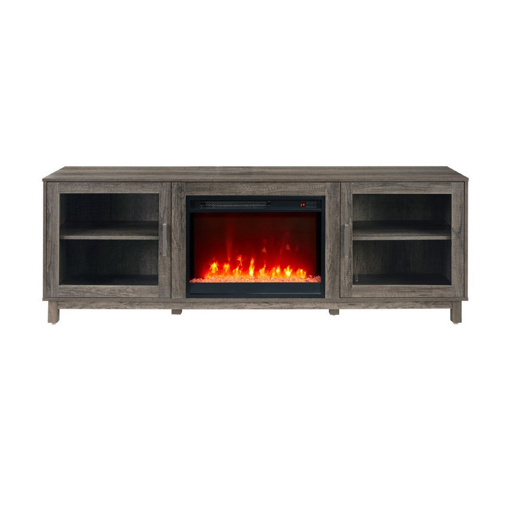 Sumi TV Stand Cabinet | Electric Fireplace Heater | Glass Doors | 70" Gray