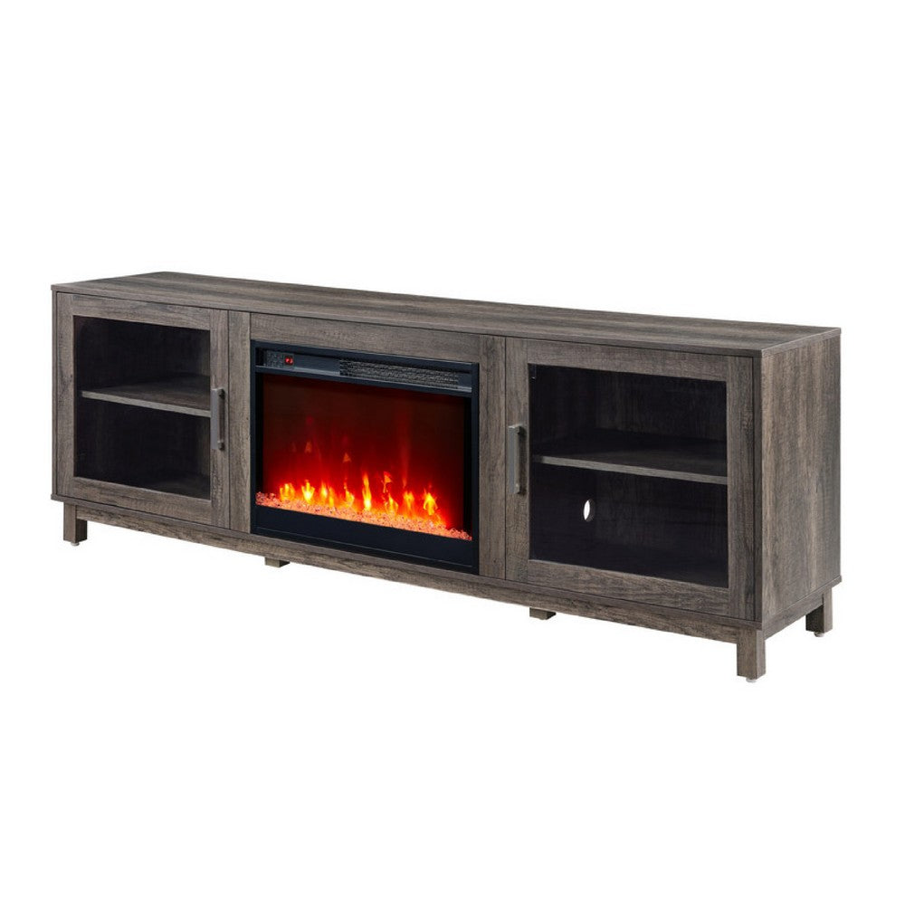 Sumi TV Stand Cabinet | Electric Fireplace Heater | Glass Doors | 70" Gray