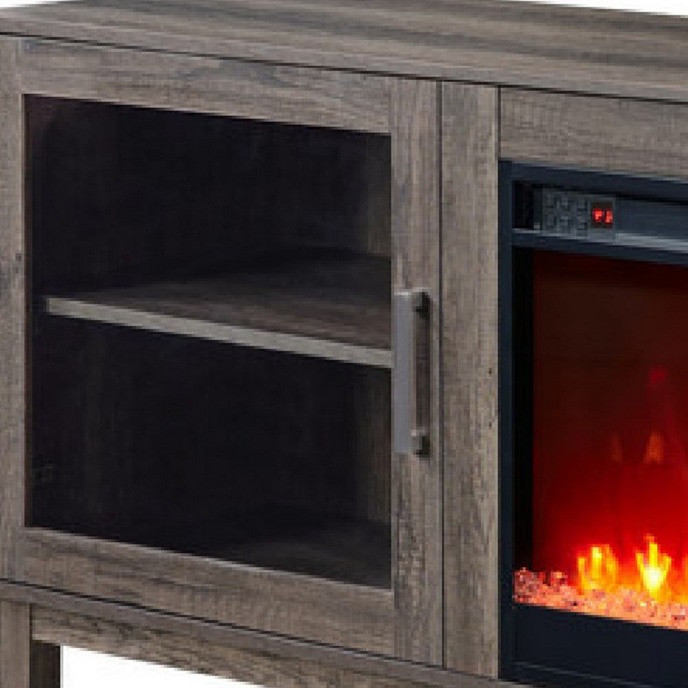 Sumi TV Stand Cabinet | Electric Fireplace Heater | Glass Doors | 70" Gray