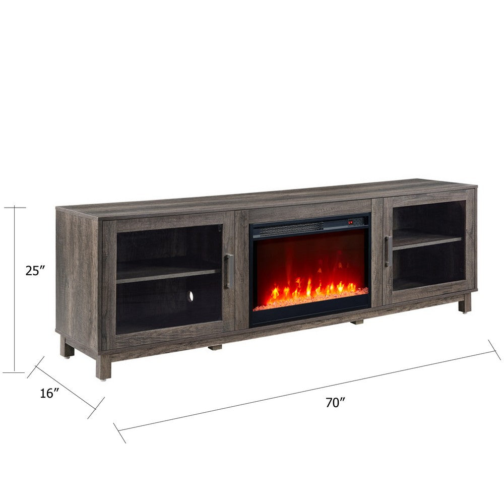 Sumi TV Stand Cabinet | Electric Fireplace Heater | Glass Doors | 70" Gray