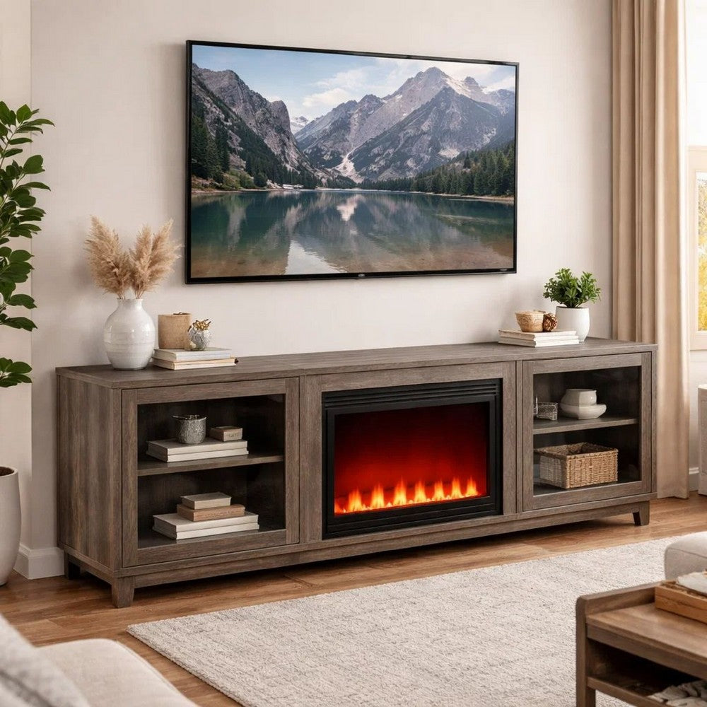 Sumi TV Stand Cabinet | Electric Fireplace Heater | Glass Doors | 70" Gray