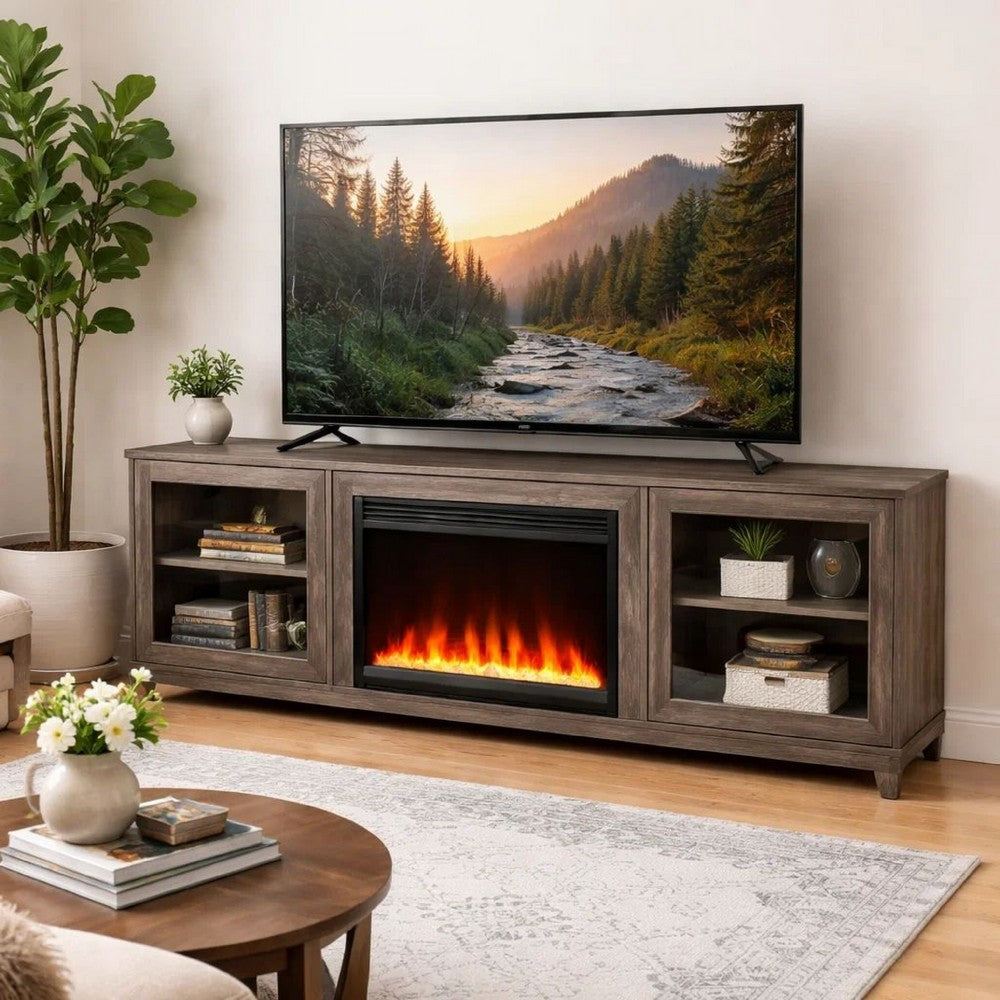 Sumi TV Stand Cabinet | Electric Fireplace Heater | Glass Doors | 70" Gray