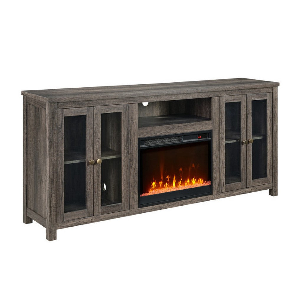 Tony Electric Fireplace TV Stand | Heater | Glass Doors | 70" Walnut Gray