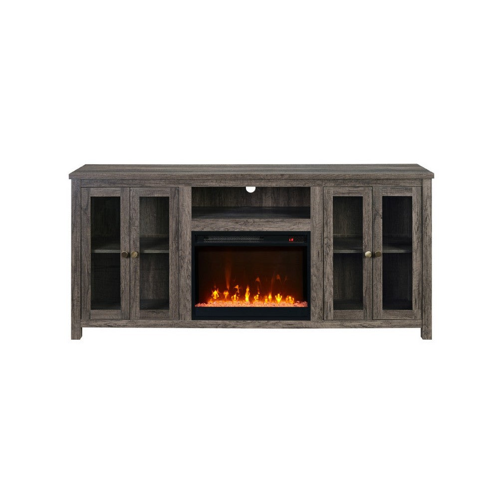 Tony Electric Fireplace TV Stand | Heater | Glass Doors | 70" Walnut Gray