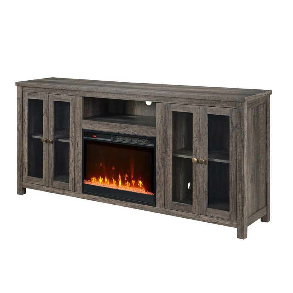 Tony Electric Fireplace TV Stand | Heater | Glass Doors | 70" Walnut Gray