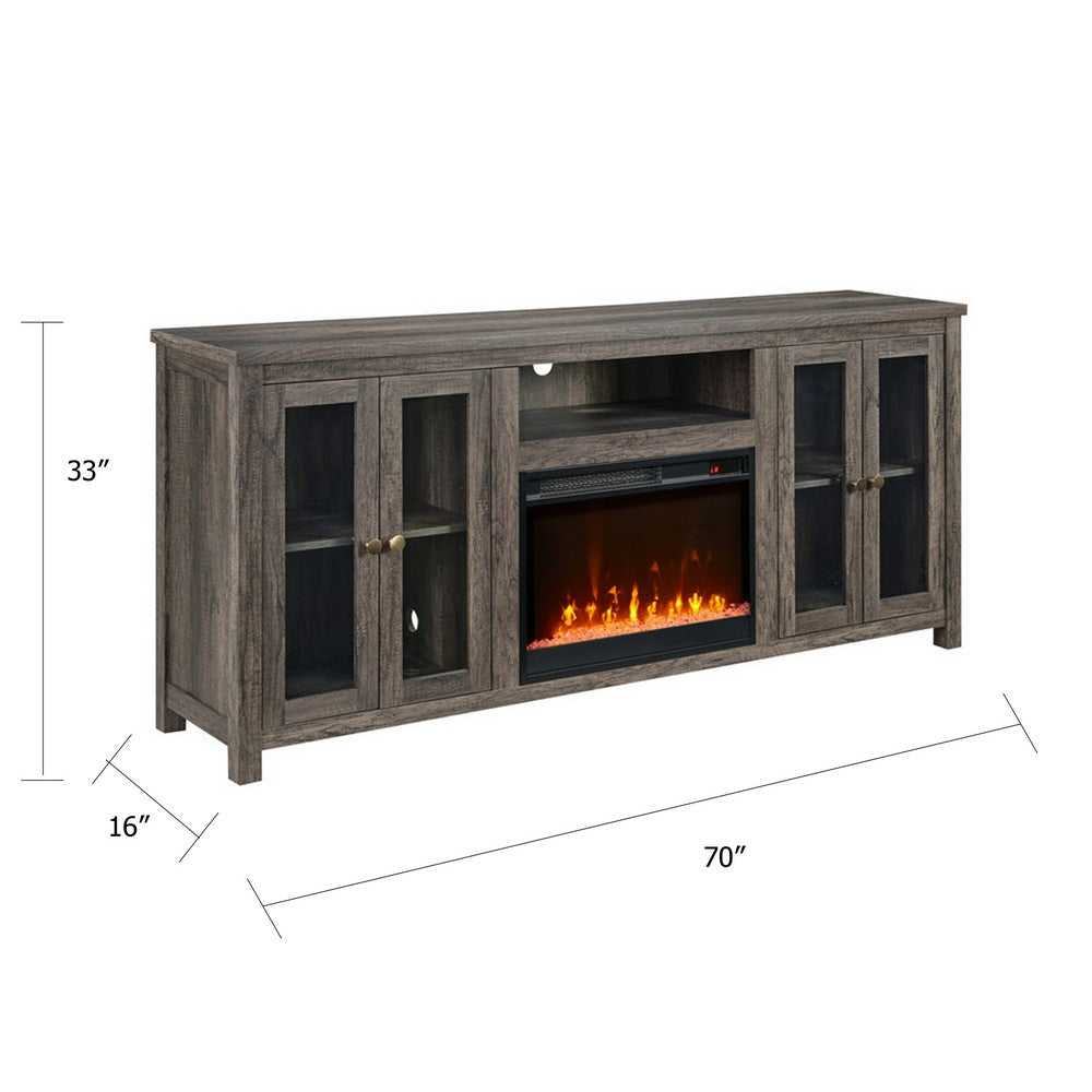 Tony Electric Fireplace TV Stand | Heater | Glass Doors | 70" Walnut Gray