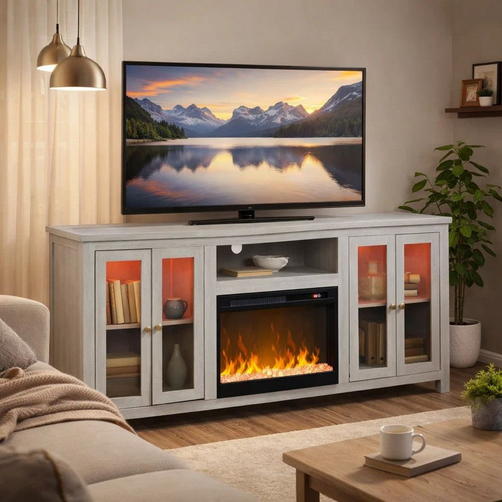 Tony Electric Fireplace TV Stand Cabinet with Heater | 70" Walnut White