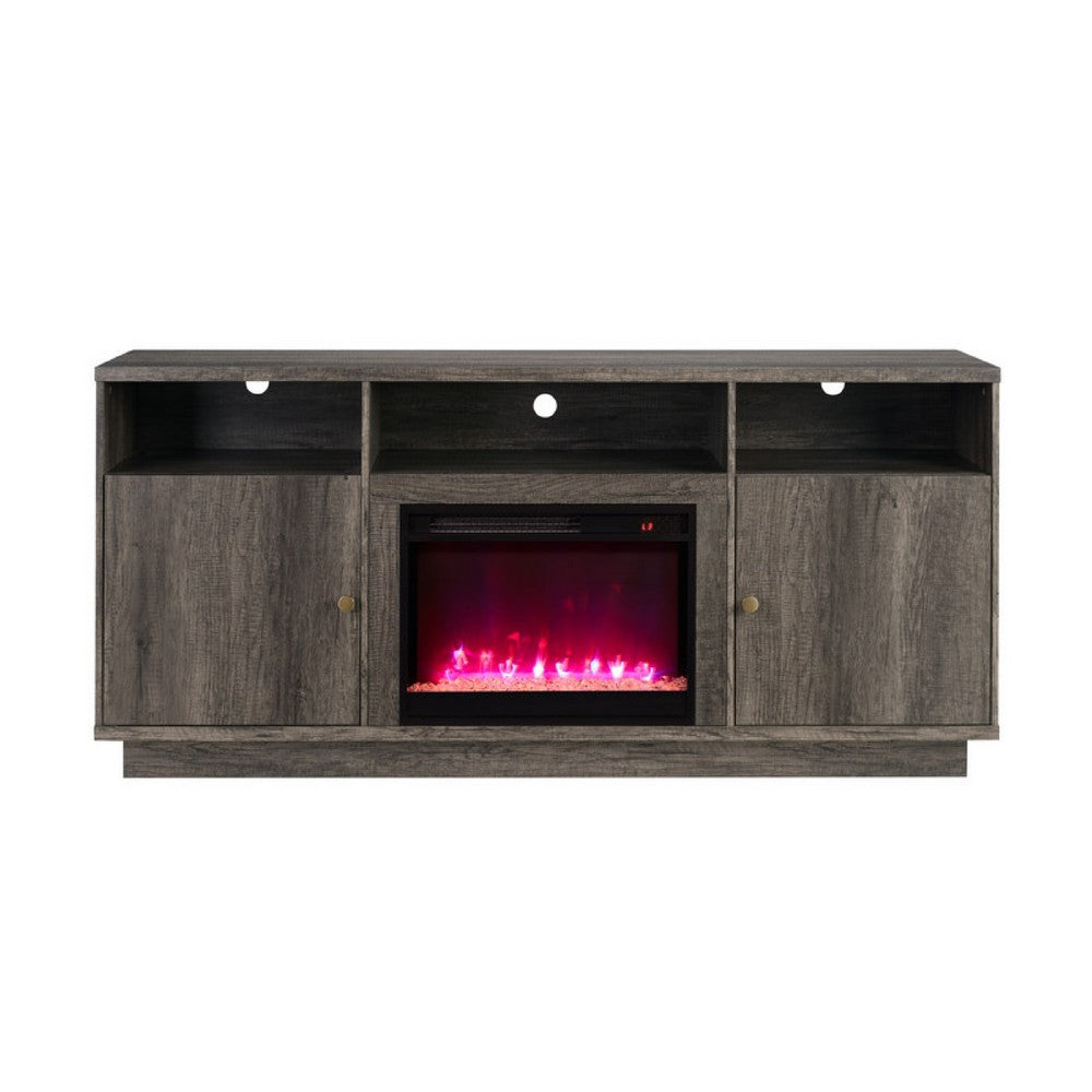 Ambi Electric Fireplace TV Stand Cabinet | Heater | 2 Door | 70" Wood Gray