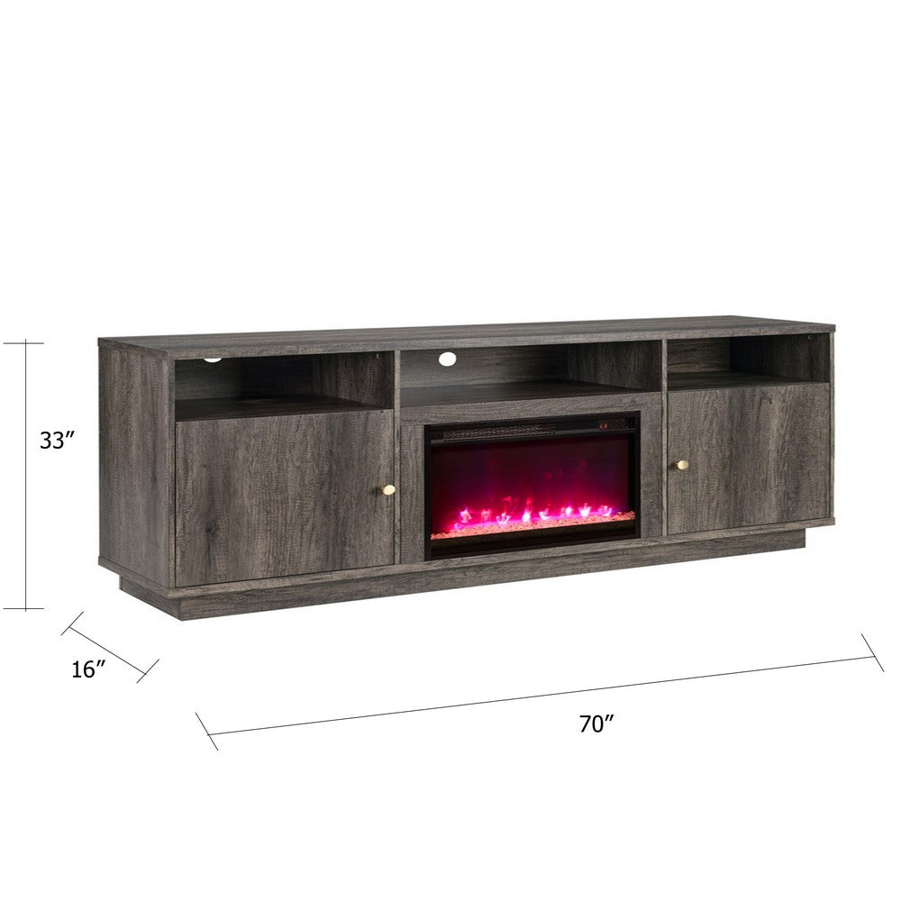 Ambi Electric Fireplace TV Stand Cabinet | Heater | 2 Door | 70" Wood Gray