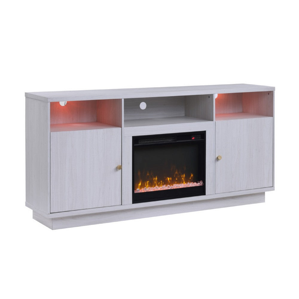 Ambi TV Stand Cabinet with Electric Heating Fireplace | 70" Walnut White
