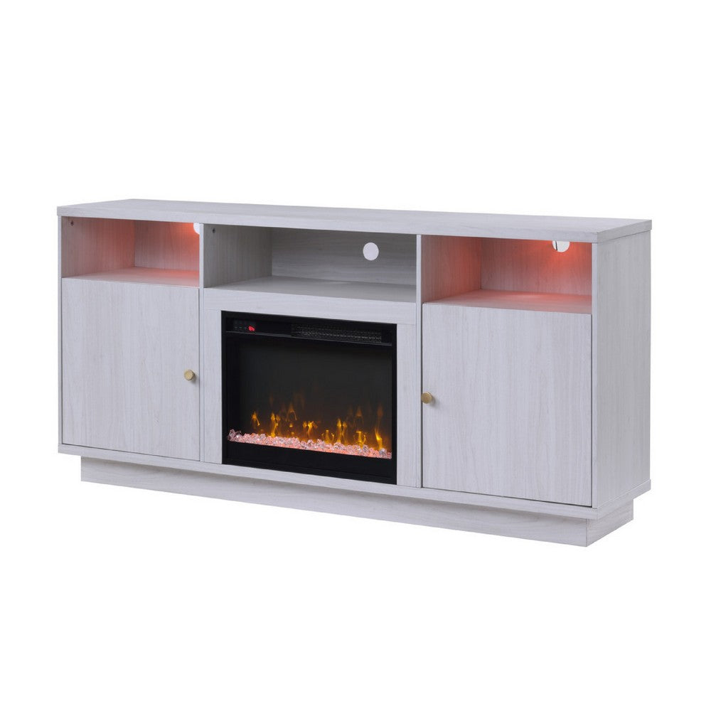 Ambi TV Stand Cabinet with Electric Heating Fireplace | 70" Walnut White