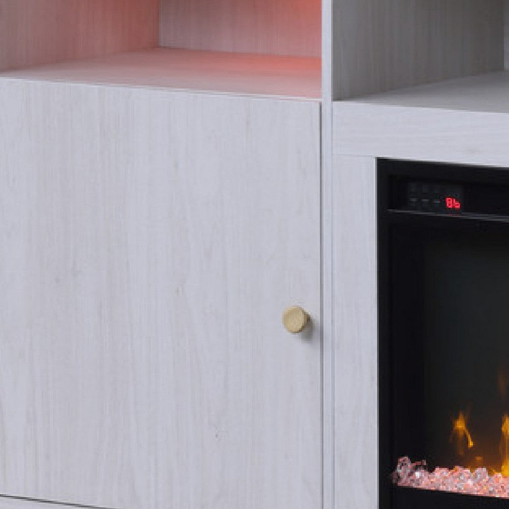 Ambi TV Stand Cabinet with Electric Heating Fireplace | 70" Walnut White