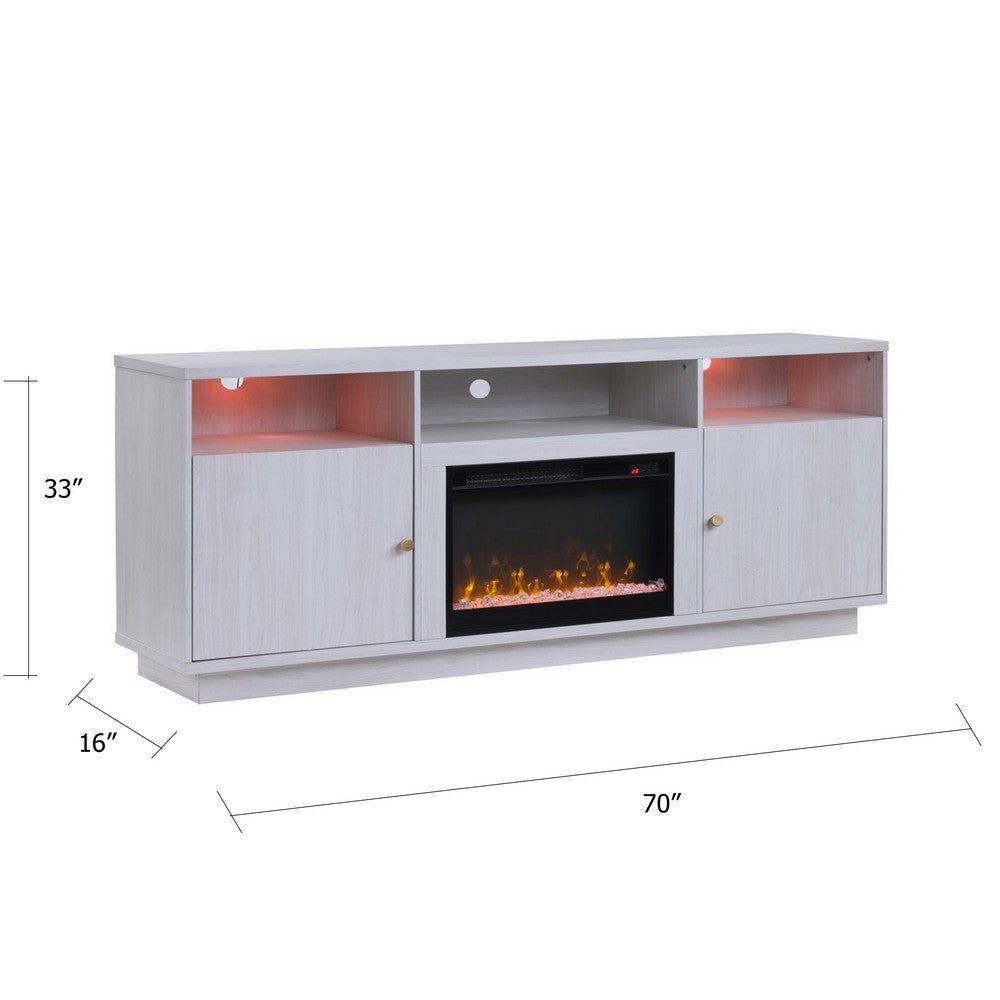 Ambi TV Stand Cabinet with Electric Heating Fireplace | 70" Walnut White