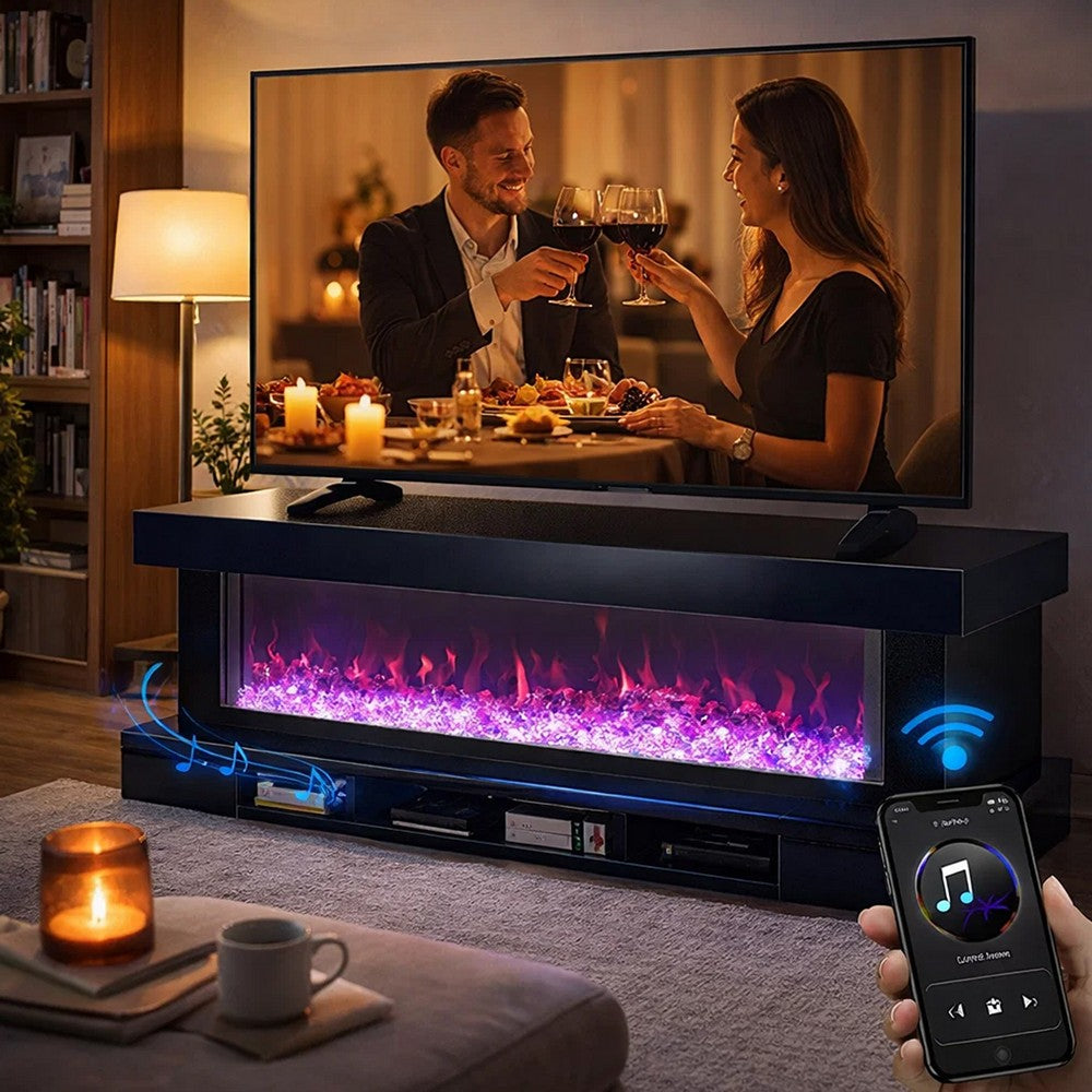 Vista LED Fireplace TV Stand Cabinet with Bluetooth Speaker | 71" Black