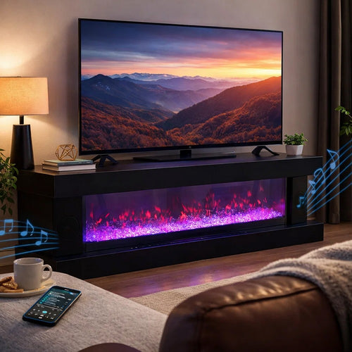 Vista LED Fireplace TV Stand Cabinet with Bluetooth Speaker | 71" Black