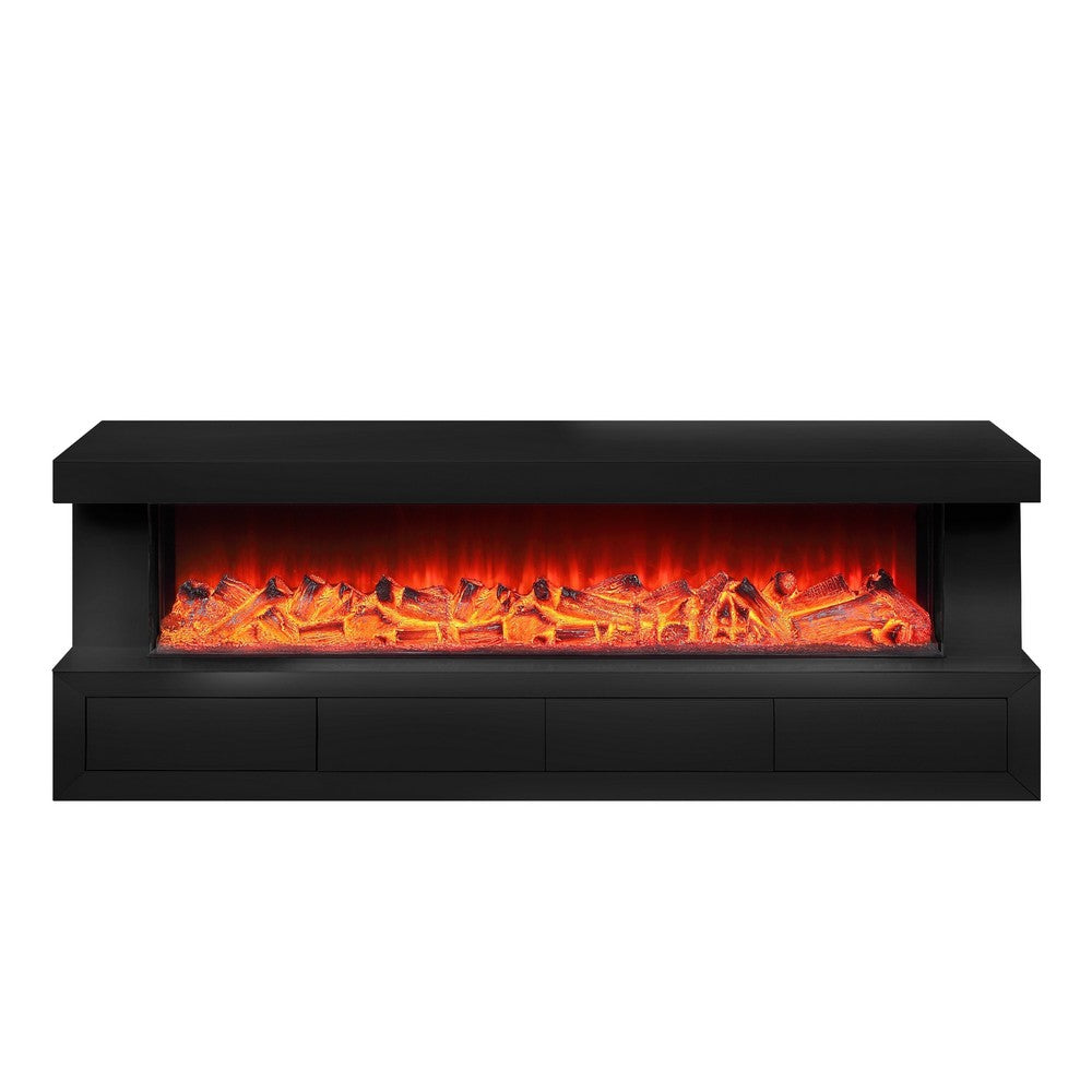 Dori LED Fireplace TV Stand Cabinet with Bluetooth Speaker | 71" Black