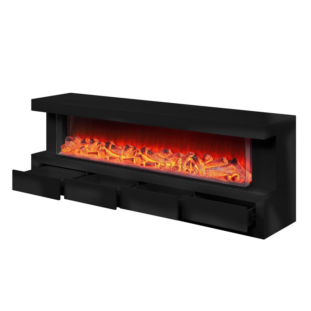 Dori LED Fireplace TV Stand Cabinet with Bluetooth Speaker | 71" Black