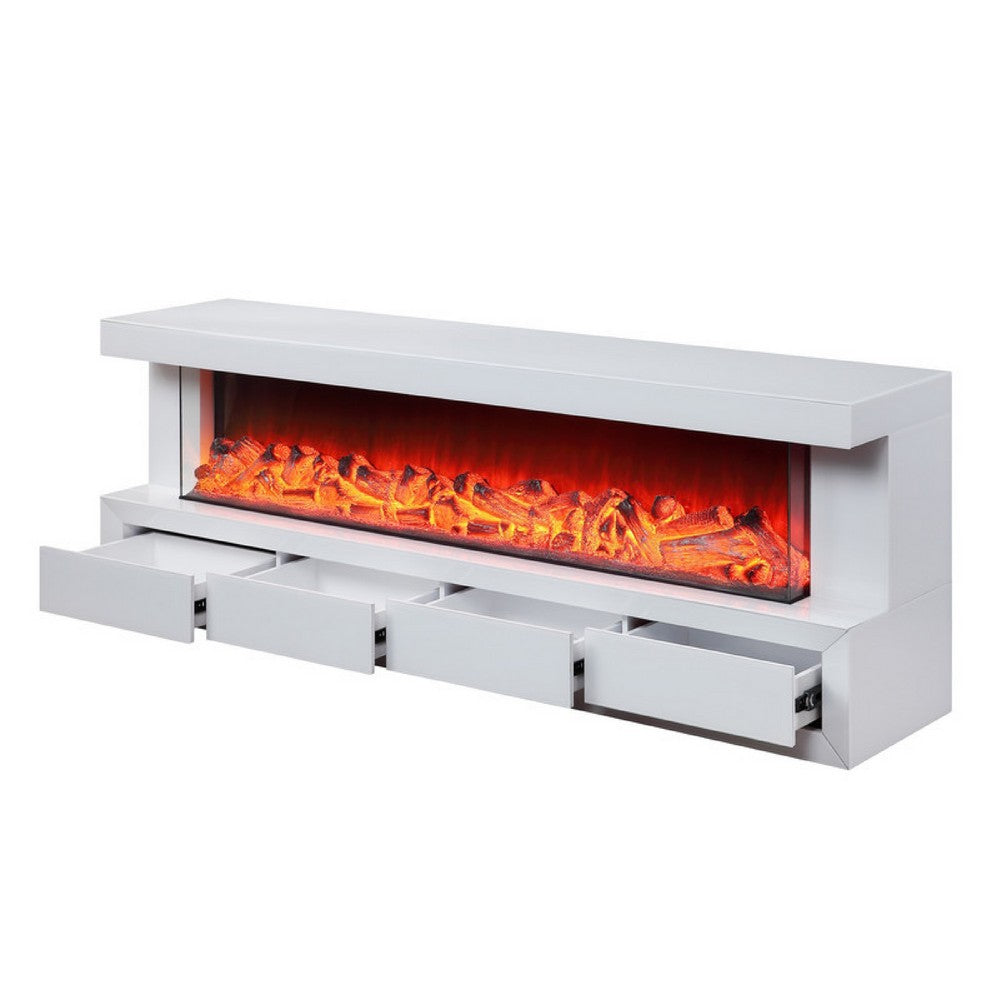 Dori LED Fireplace TV Stand Cabinet with Bluetooth Speaker | 71" White