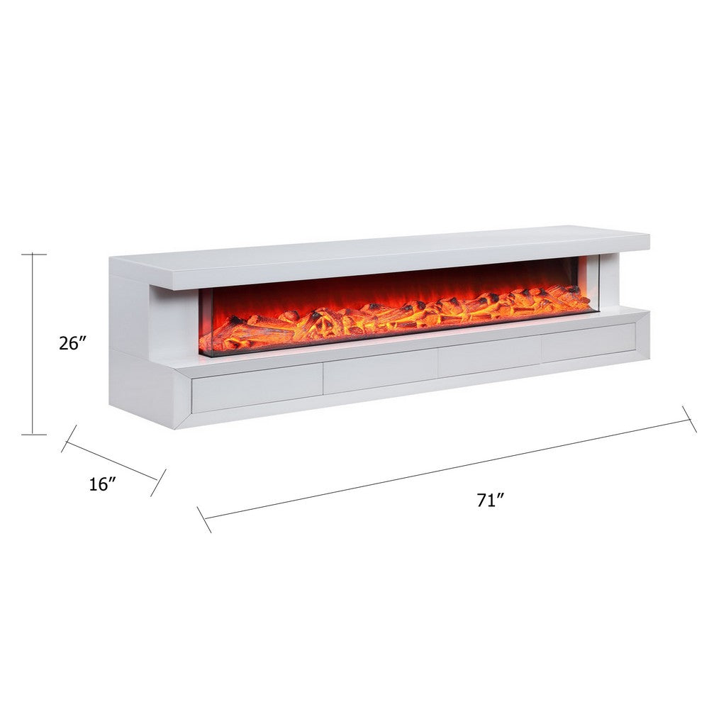 Dori LED Fireplace TV Stand Cabinet with Bluetooth Speaker | 71" White