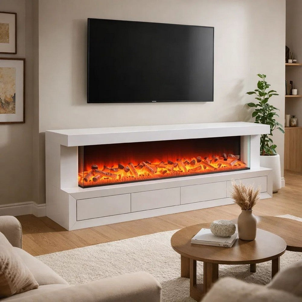 Dori LED Fireplace TV Stand Cabinet with Bluetooth Speaker | 71" White