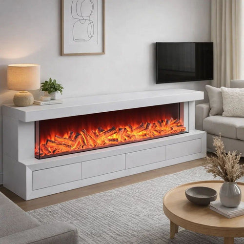 Dori LED Fireplace TV Stand Cabinet with Bluetooth Speaker | 71" White
