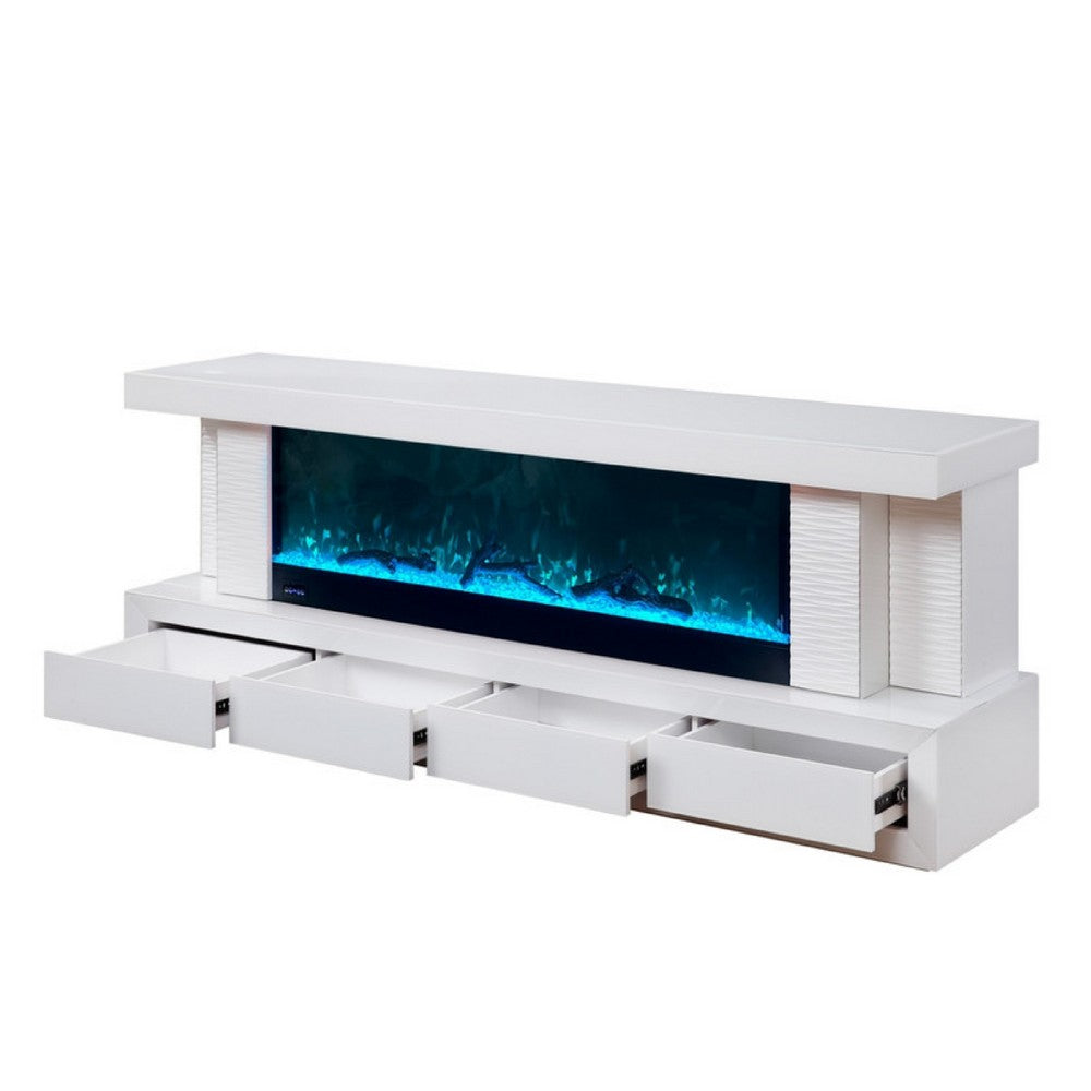 Cere Electric Fireplace TV Console | Bluetooth Speaker | 71" White Wood
