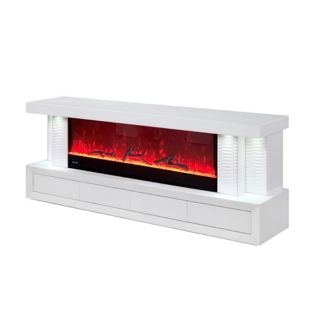 Cere Electric Fireplace TV Console | Bluetooth Speaker | 71" White Wood