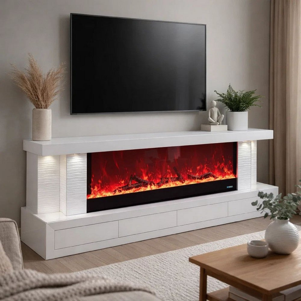 Cere Electric Fireplace TV Console | Bluetooth Speaker | 71" White Wood