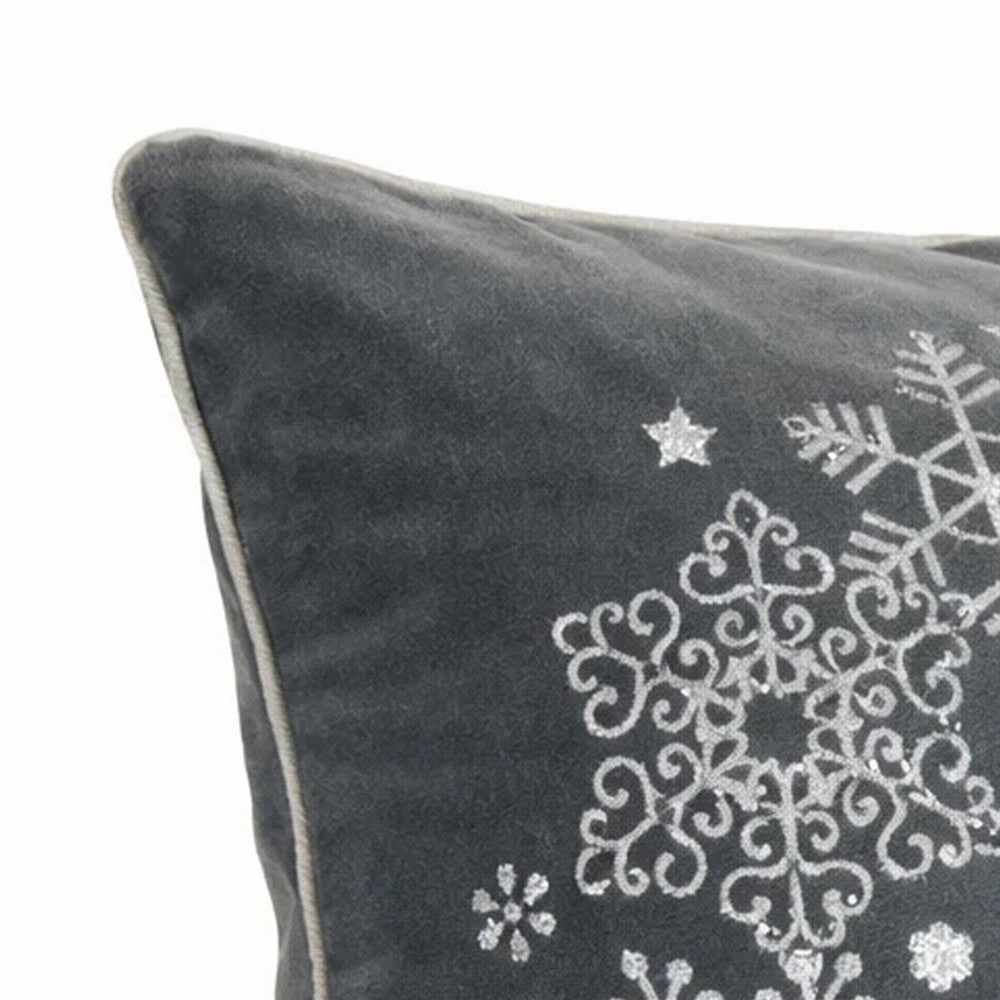 Rola Square Throw Pillow | Snowflake Wreath Embroidery | Gray Velvet 20"