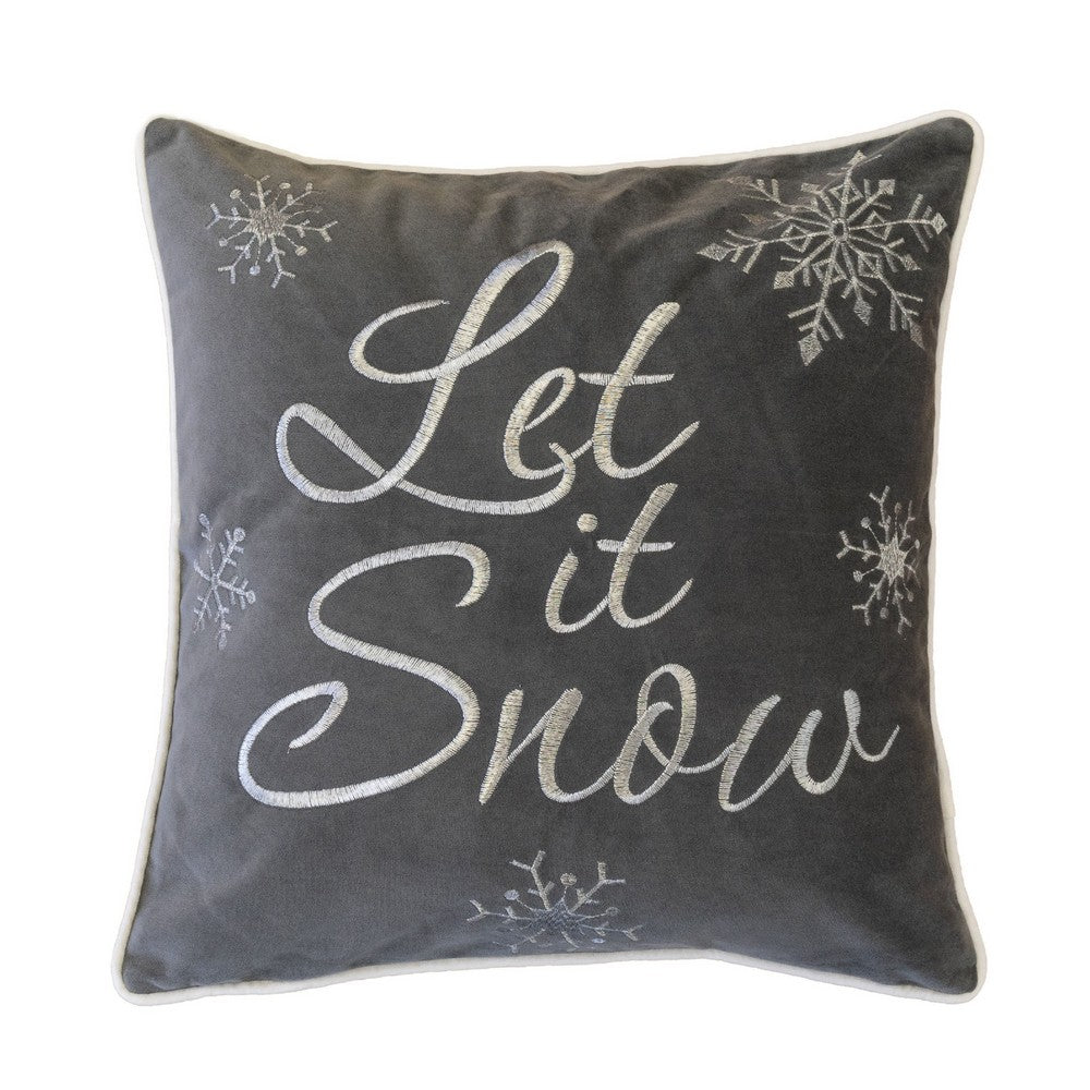 Rola Square Throw Pillow | Let It Snow Embroidery | Gray Cotton 20"