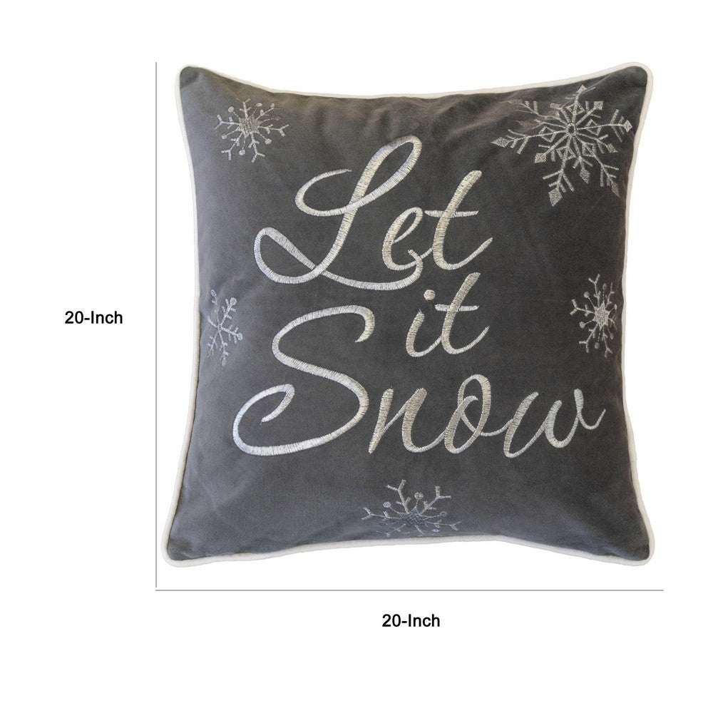 Rola Square Throw Pillow | Let It Snow Embroidery | Gray Cotton 20"