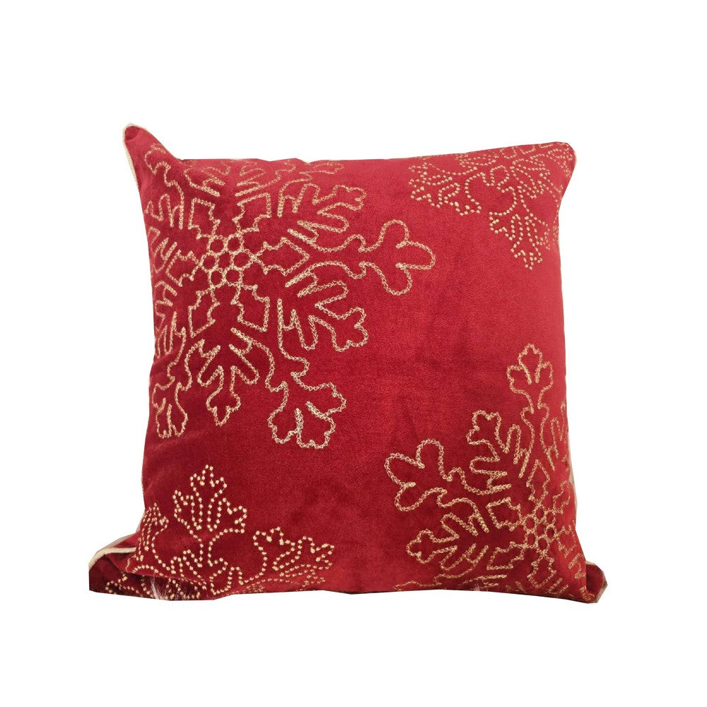 Rola Square Throw Pillow | Gold Snowflake Embroidery | Red Velvet 20"
