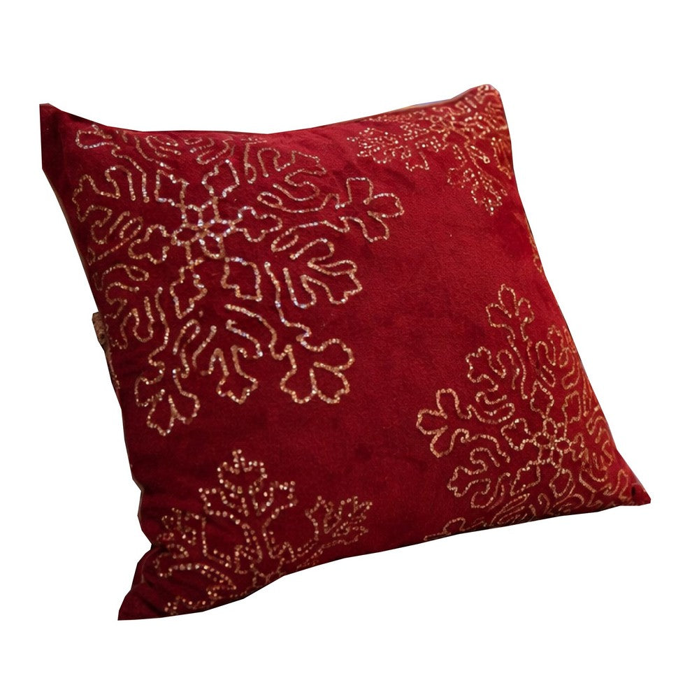 Rola Square Throw Pillow | Gold Snowflake Embroidery | Red Velvet 20"