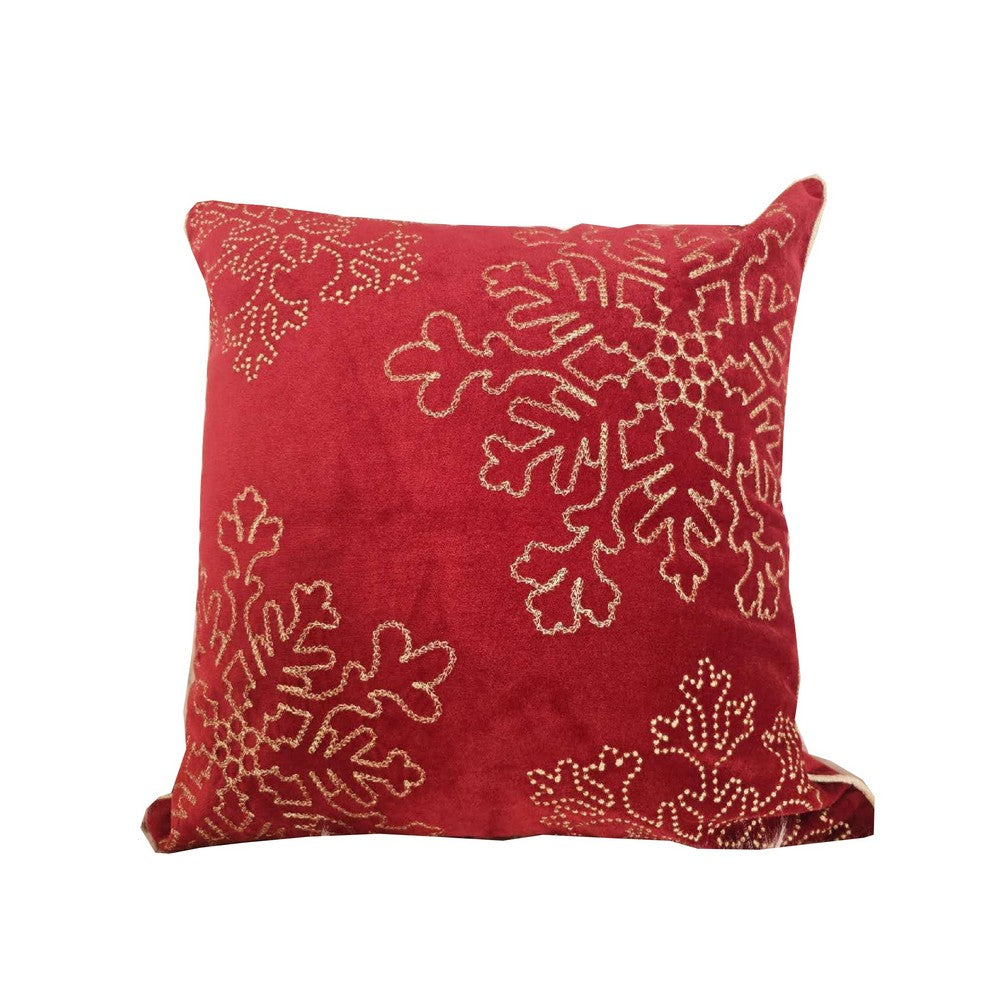 Rola Square Throw Pillow | Gold Snowflake Embroidery | Red Velvet 20"