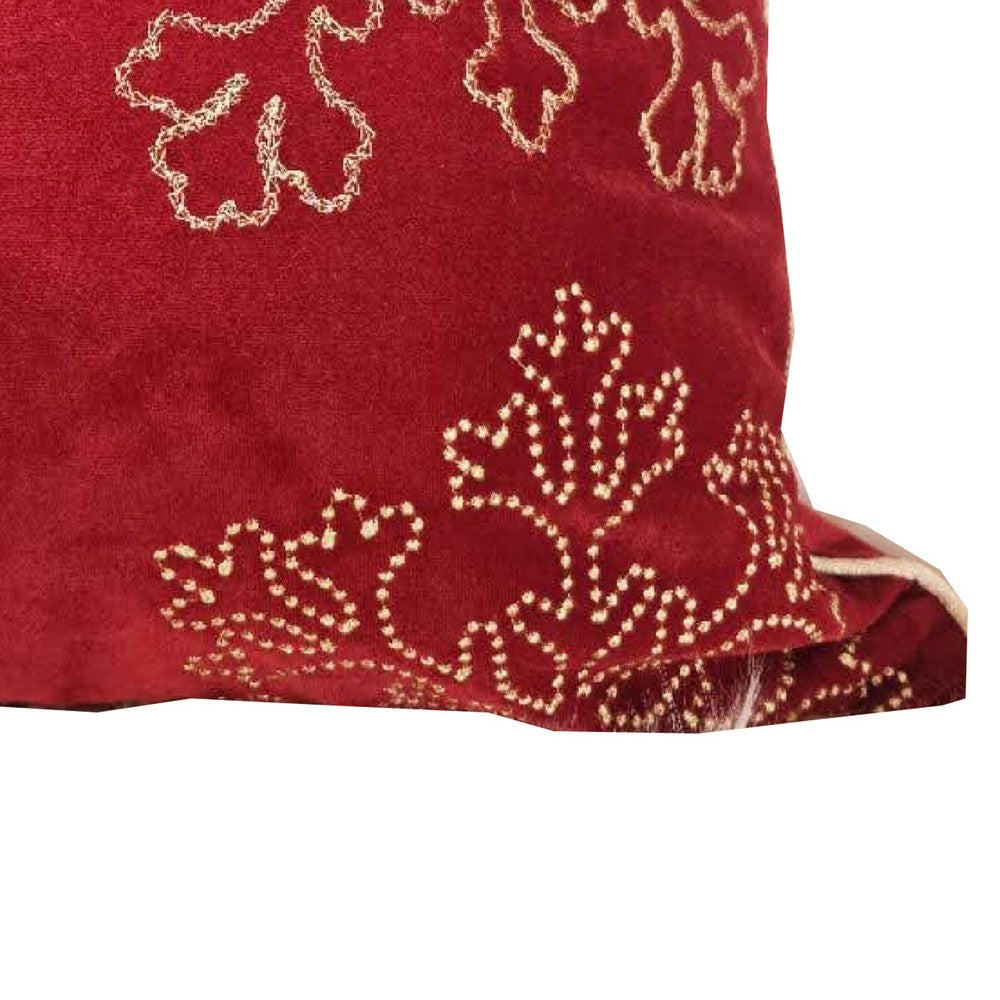 Rola Square Throw Pillow | Gold Snowflake Embroidery | Red Velvet 20"
