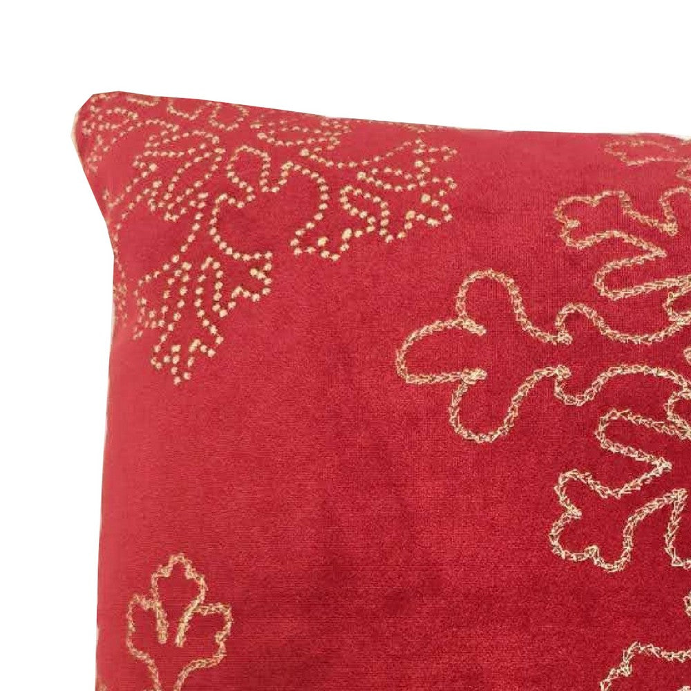 Rola Square Throw Pillow | Gold Snowflake Embroidery | Red Velvet 20"