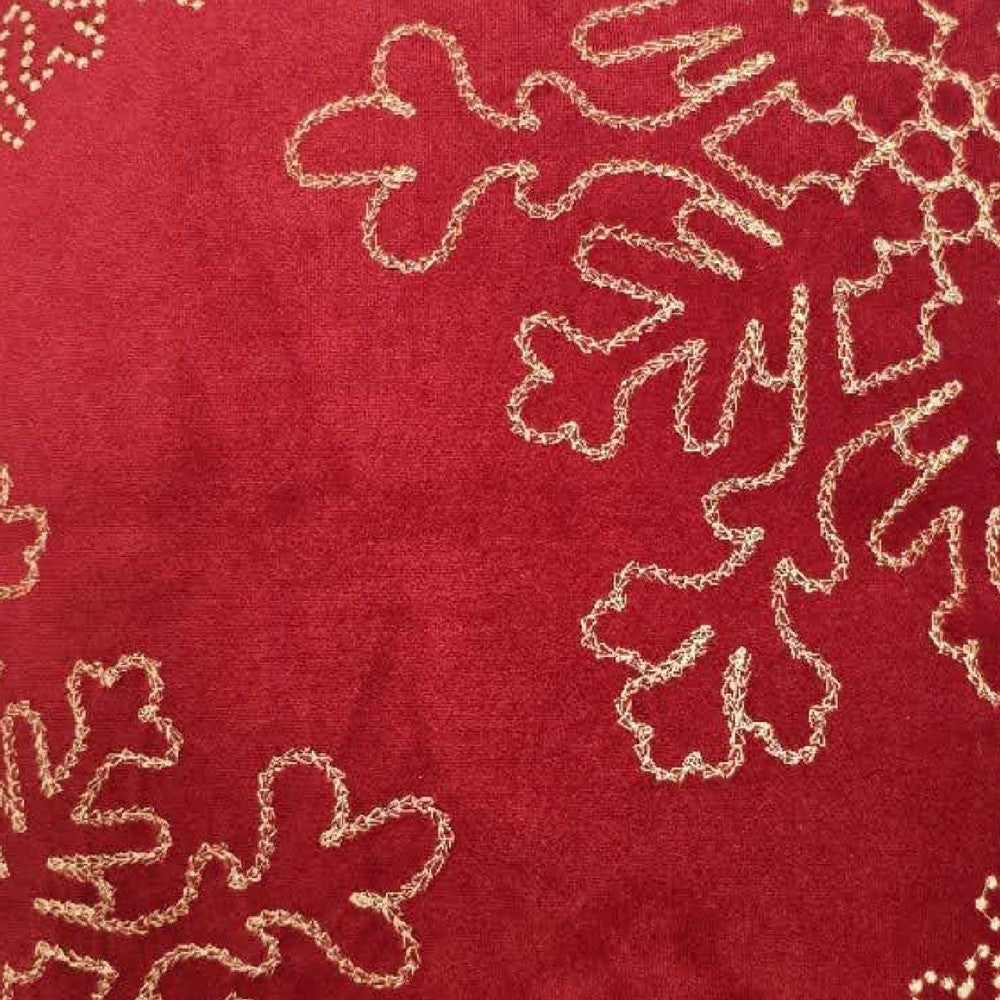 Rola Square Throw Pillow | Gold Snowflake Embroidery | Red Velvet 20"