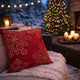 Rola Square Throw Pillow | Gold Snowflake Embroidery | Red Velvet 20"