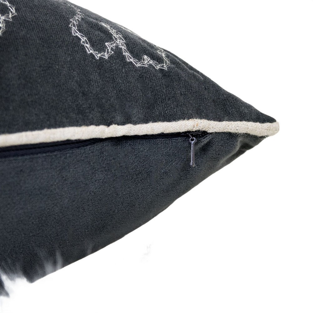 Rola Square Throw Pillow | Silver Snowflake Embroidery | Gray Velvet 20"