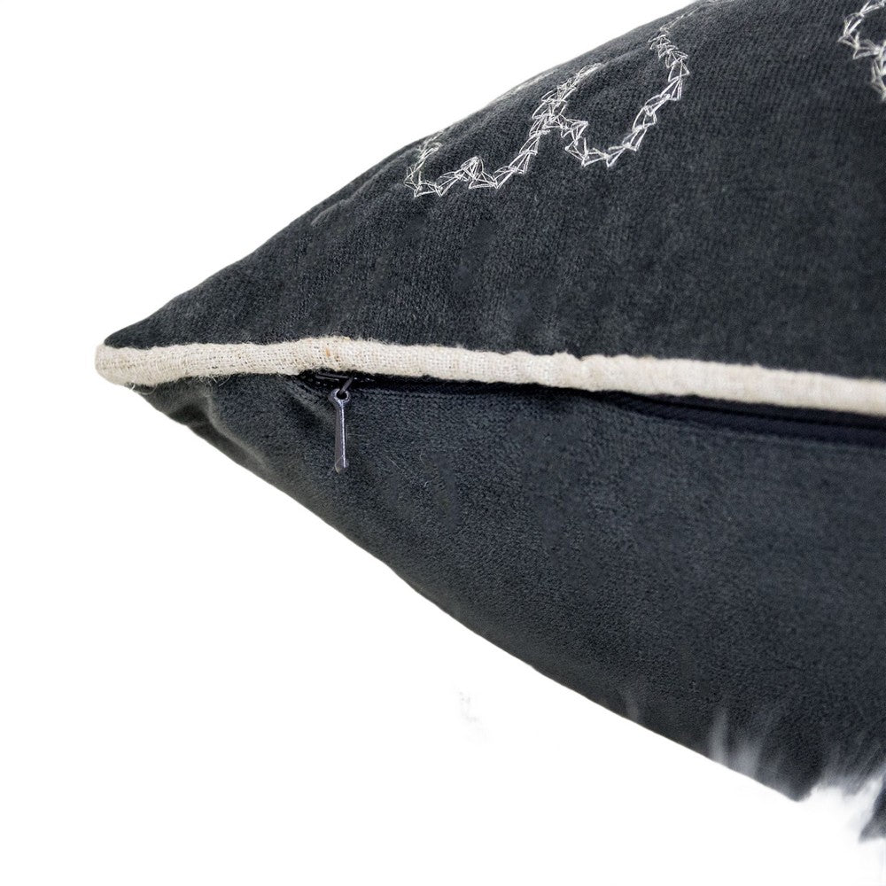 Rola Square Throw Pillow | Silver Snowflake Embroidery | Gray Velvet 20"