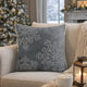 Rola Square Throw Pillow | Silver Snowflake Embroidery | Gray Velvet 20"