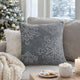 Rola Square Throw Pillow | Silver Snowflake Embroidery | Gray Velvet 20"