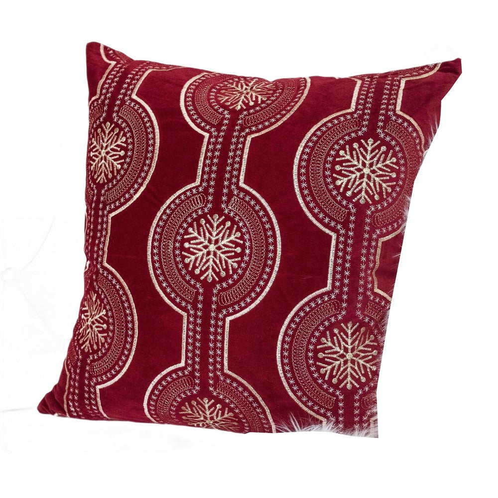 Rola Square Throw Pillow | Geometric Snowflake Embroidery | Red Velvet 20"