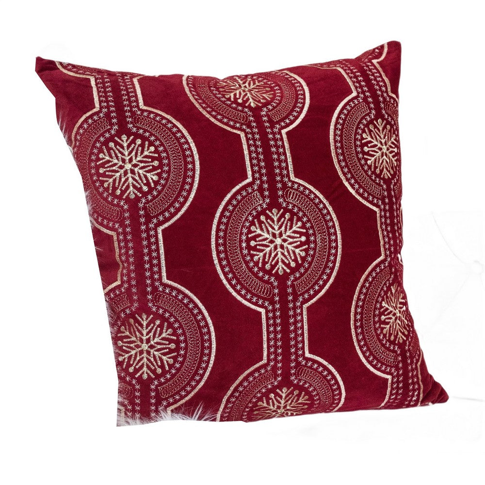Rola Square Throw Pillow | Geometric Snowflake Embroidery | Red Velvet 20"