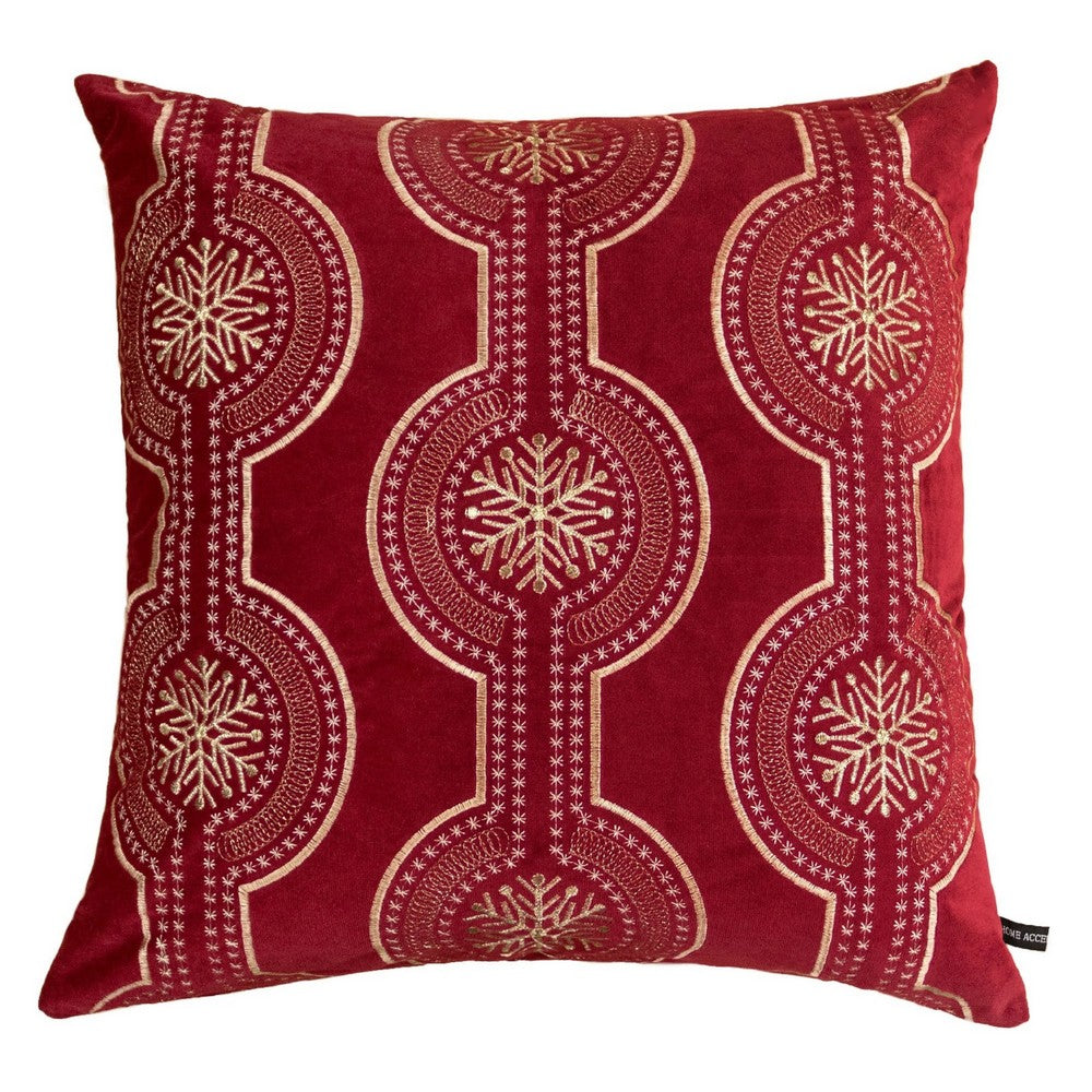 Rola Square Throw Pillow | Geometric Snowflake Embroidery | Red Velvet 20"